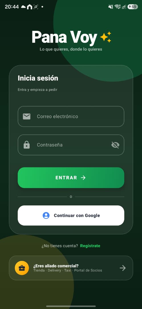Pantalla de login Pana Voy