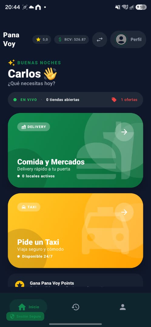 Pantalla de hacer pedido Pana Voy